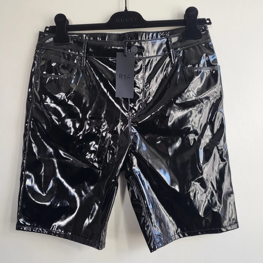 RtA ​Toure Coated Vinyl Finish Bombette Black Shorts NWT Size 30
